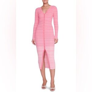 STAUD Coral Pink/White Shoko Ribbed Midi Dress - Small